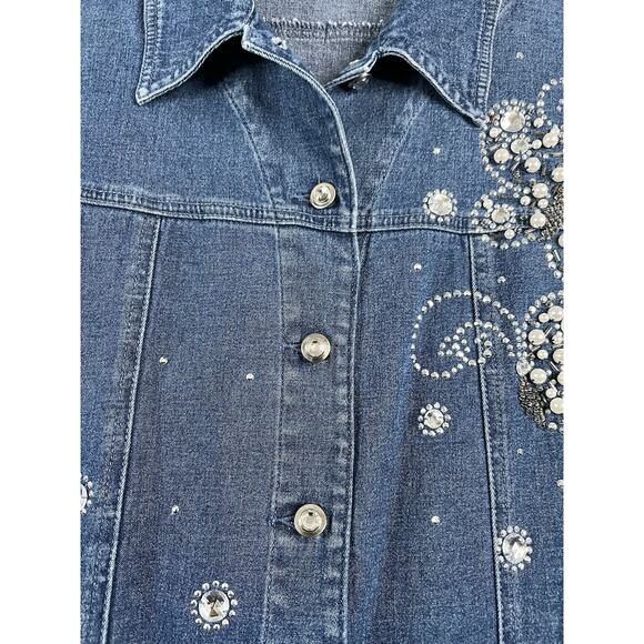 Quacker Factory Womens XL Denim Jacket Rhinestone Pearl Butterfly Embellished - Picture 9 of 16